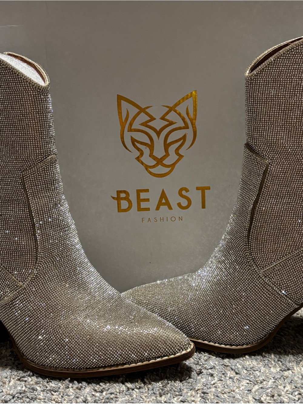 BEAST FASHION Women's Rhinestone Ankle Boots in Champagne Sparkle
